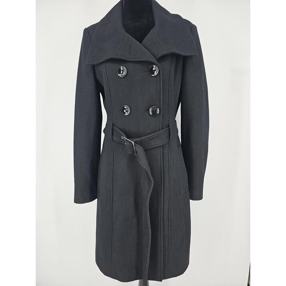 Worthington Wool Blend Women's Double Breasted Black Belted Pea Coat SMALL